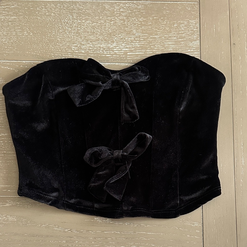 Dry Goods Black Velvet Strapless Top with Bows